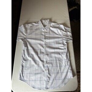 Calvin Klein Button Up Shirt Mens Size  36/37 Blue White Checks Slim Tall 17 1/2